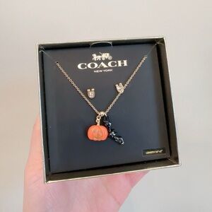 NWB COACH Halloween Jack-o’-lanter Pumpkin & Bat Earrings & Necklace Set CZ006